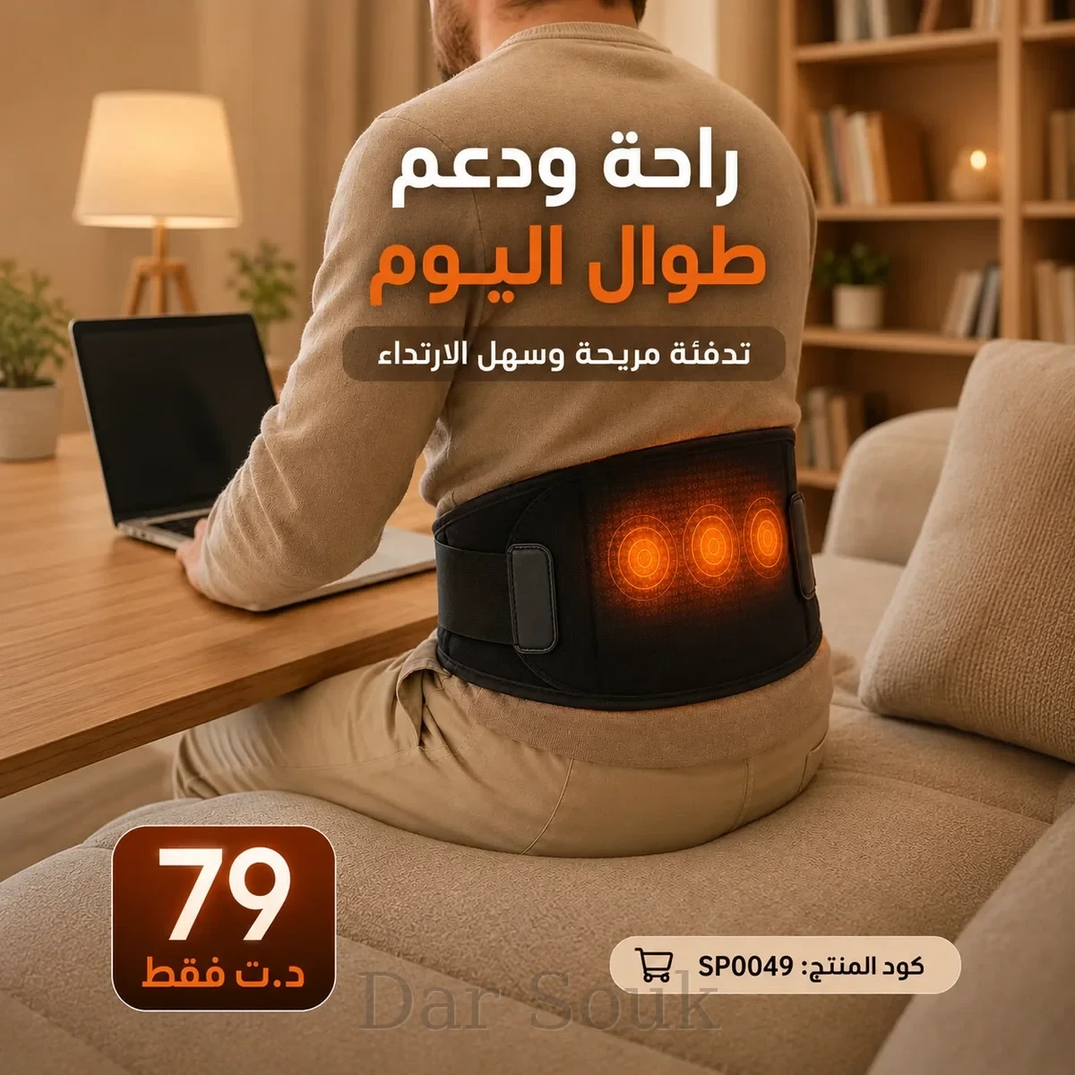 حزام دعم الظهر الحراري مع تدليك بالاهتزاز